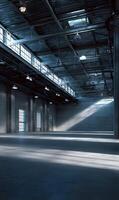 Vast industrial space flooded with light creating an atmosphere of possibility and anticipation open area photo