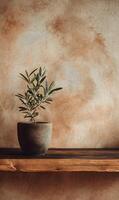 Olive branch in a rustic pot capturing the essence of mediterranean charm and natural beauty elegance simplicity photo