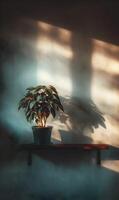 Illuminated serenity a plant bathed in ethereal light showcases natural beauty against a textured backdrop adding warmth photo