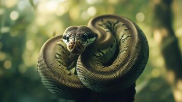 A snake with its head up on a branch photo
