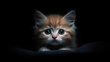 A kitten is sitting in the dark photo