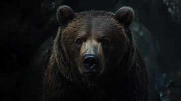 A brown bear is staring into the camera photo