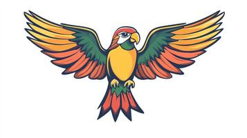 A colorful parrot with wings spread out photo
