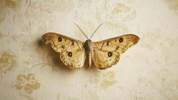 A butterfly is sitting on a wall with flowers photo