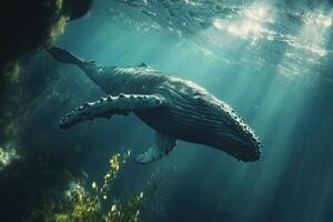 A large whale swimming in the ocean photo