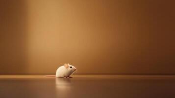 A small white mouse is standing on a wooden floor photo