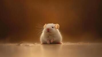 A small white mouse is sitting on a brown background photo