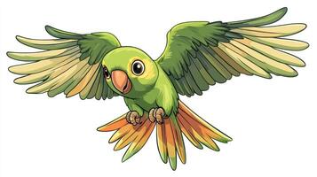 A cartoon green parrot flying in the air photo