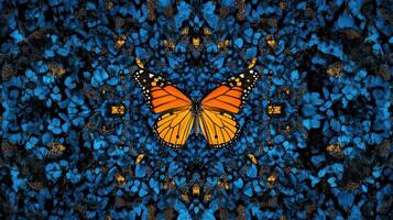A butterfly is sitting on a blue background photo