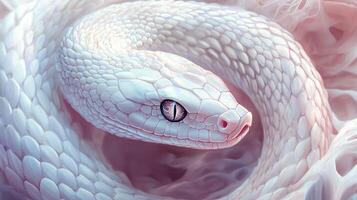 A white snake with pink eyes and a pink background photo