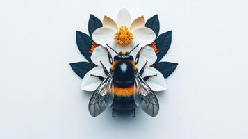 A bee on top of a flower with white petals photo