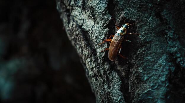 A beetle is sitting on a tree trunk photo