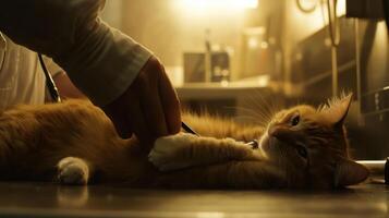 A cat laying on the floor with its paws up photo