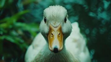 A close up of a duck's head with a green background photo