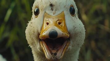 A close up of a duck with its mouth open photo