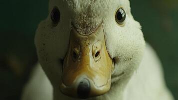 A close up of a duck's face photo