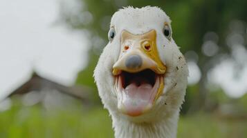 A close up of a duck's mouth with its mouth open photo