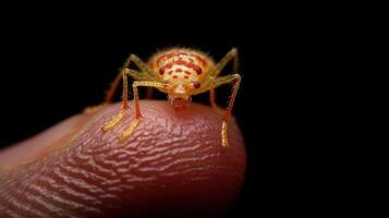A small insect is sitting on top of a finger photo
