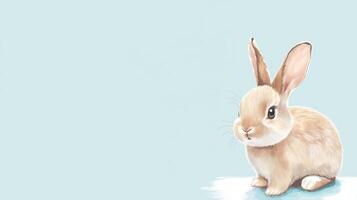 A painting of a rabbit sitting on a blue background photo
