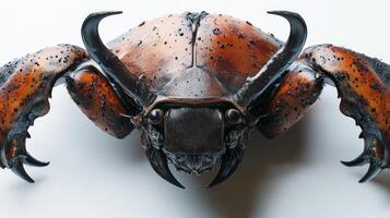 A large beetle with large claws on its back photo