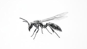 A black and white drawing of a bee photo