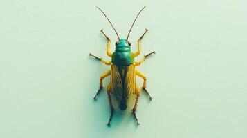 A green and yellow bug on a white background photo