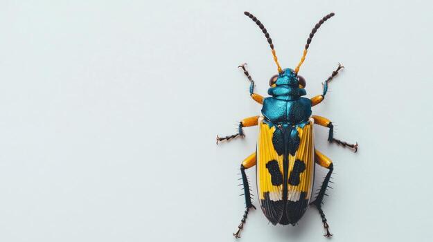 A colorful bug with black and yellow stripes photo