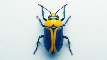 A blue and yellow beetle on a white background photo