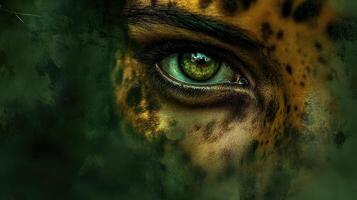 A close up of a leopard's eye with green eyes photo