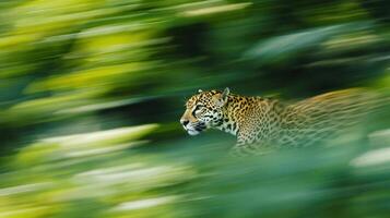 A jaguar is walking through the jungle photo