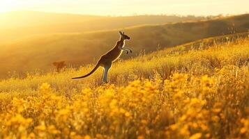 A kangaroo is standing in the middle of a field photo