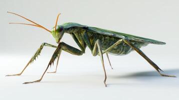 A large green insect with long legs and long antennae photo