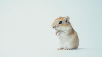A small hamster sitting on its hind legs photo