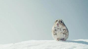 A small animal standing on top of snow photo