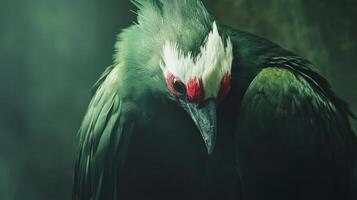 A green bird with red eyes photo