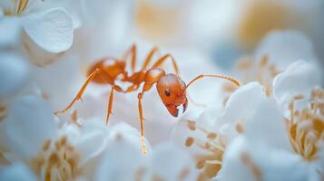 An ant is standing in a flower photo