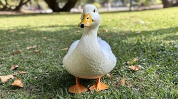 A duck standing in the grass photo
