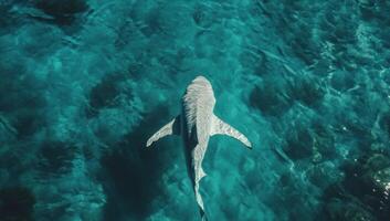 Top view of a shark swimming in the ocean photo