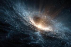 A vibrant swirl of colors radiates from a bright light in the cosmos, surrounded by twinkling stars, embodying the universe's essence photo