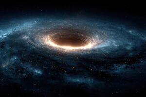 A cosmic vortex twists at the center, encircled by swirling galaxies and radiant stars, showcasing the vastness of outer space photo