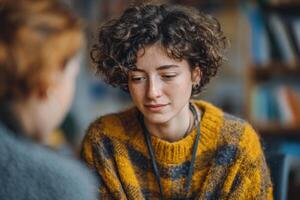 Two friends engage in a serious conversation in a cozy photo
