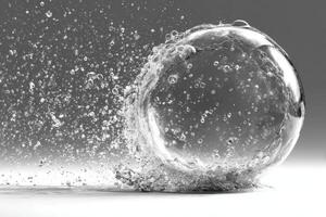 Droplets are scattering around a clear sphere as it creates a mesmerizing splash effect, highlighting movement and texture photo