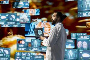 Doctor uses digital tools and smart health systems to provide personalized care, showcasing innovation in diagnostics and the future of healthcare through modern technology and medical science. photo