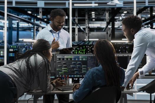 Ingenieria equipo programación en ai datos centrar alojamiento avanzado equipo usado para máquina aprendizaje capacitación. servidor granja trabajadores corriendo código en ordenador personal a potenciar artificial inteligencia sistemas foto