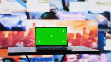 PC screen shows copy space next to social media user interface platforms, visual representation of global communication and the modern world. Empty space for online connection. Camera A. photo