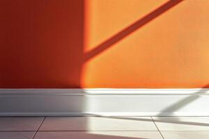 Sunlight casts sharp shadows on an orange wall photo