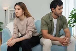 Divorce and quarrels. couples are desperate and disappointed after marriage. Husband and wife are sad, upset and frustrated after quarrels. distrust, love problem. photo