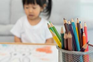 children learning and enjoy paint. family is happy and excited in the house. daughter having fun spending time together, Activity, Executive Function, IQ, EQ photo