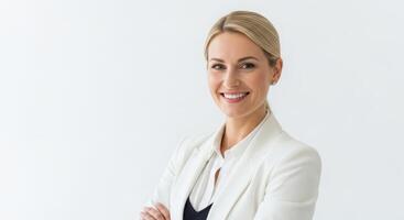 A smiling business woman in a suit photo