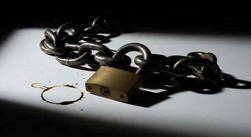 Padlock with Chain on Surface Security Concept photo